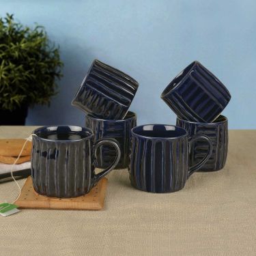 Hand Glazed Ceramic Coffee Mugs (150 ml, Set of 6, Blue)