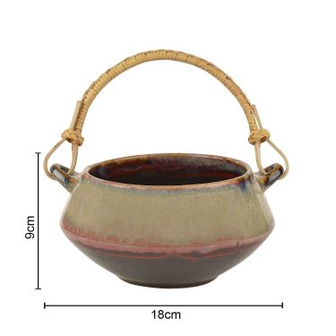 Studio Pottery Hand Glazed  Ceramic Serving Donga with Cane Handle (1000 ml)