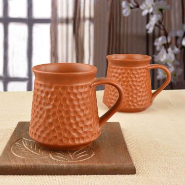 Hammered Ceramic Milk Mugs (300 ml each, Set of 2, Terracotta)