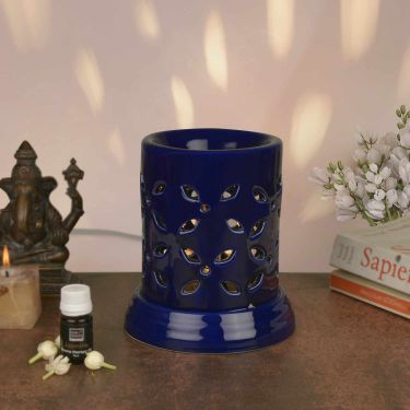 Ceramic Electrical Aroma Diffuser with Essential Oil ( 7 inches , Dark Blue )