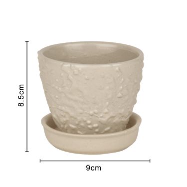 Handcrafted Ceramic Planter Pot (Off White, Diameter - 9 cm, Height - 8.5 cm)