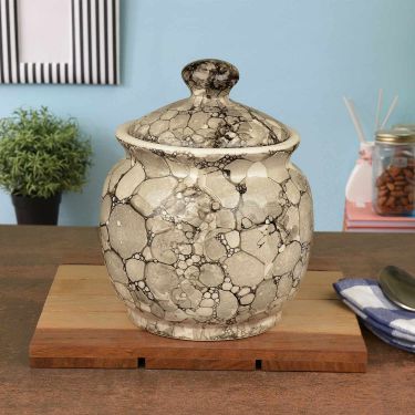 Hand Painted Ceramic Jar with Lid (1000 ml, Grey Lustre)