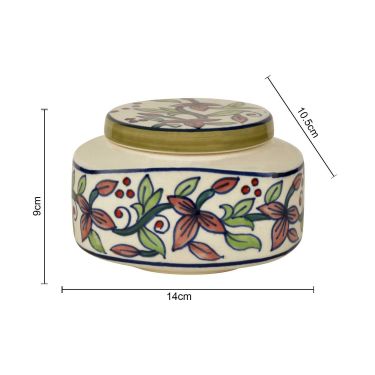 Handpainted Ceramic Jar with Lid (650 ml, White and Multicolor) | Utlity Storage Container | Pickle Storage Jar | Burni