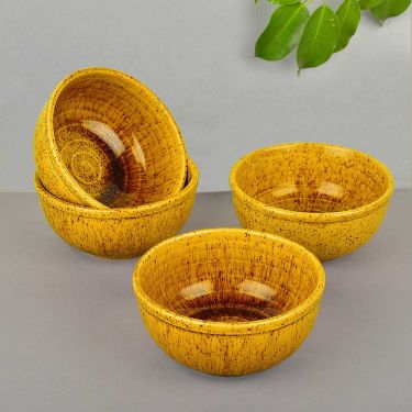  “California Spring Bloom” Studio Pottery Ceramic Dinner Serving Bowls (Set of 4, Mustard Yellow, 200 ml) 