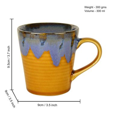 StyleMyWay Studio Pottery Flow Design Ceramic Coffee Mugs (300 ml each, Set of 2, Golden) | Milk Mugs | Chai Cups | Tea Cups & Mugs