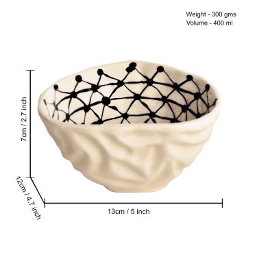 StyleMyWay Handcrafted Organic Shape Ceramic Nut Bowl ( Black and White, 6 inches , 400 ml) | Snack Bowl | Maggie Bowl | Salad Bowl