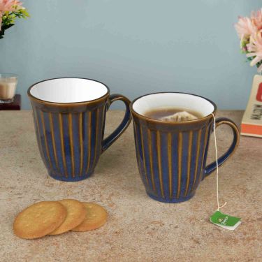 StyleMyWay Ceramic Coffee Mugs (300 ml Each, Set of 2, Blue and White) | Milk Mugs | Chai Cups | Tea Cups & Mugs