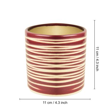 Handpainted Ceramic Striped Planter Pot (Purple, Diameter – 11 cm, Height – 11 cm)