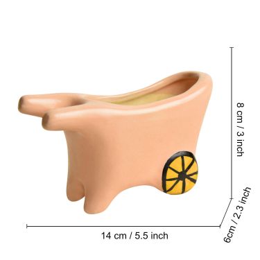 Handpainted Ceramic Pushing Cart Planter Pot (Light Pink, L x B x H – 14 cm x 6 cm x 8 cm)