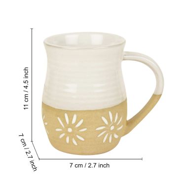 Dual Tone Studio Pottery Ceramic Coffee Mugs (350 ml each, Set of 2, Off White & Light Brown)