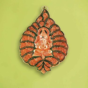 Handcrafted Alloy Wall Hanging Idol of Lord Ganesh on Leaf (Height - 19.05 cm, 160 gm)