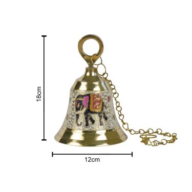 Pure Brass Hanging Temple Bell with Elephant Engraving (Diameter - 12 cm,Height - 18 cm, 650 gm)