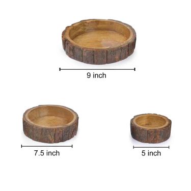  Handcrafted Wood Log Serving Bowls (Set of 3 )