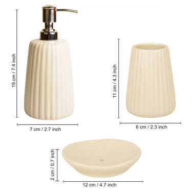 Ceramic Bathroom Set in Pristine White (White, 1 Liquid Soap Dispenser, 1 Soap Tray, 1 Toothbrush Holder) | Bathroom Set - 3 Pcs | Ideal Gift