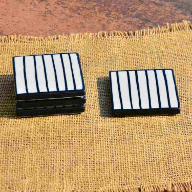 Studio Pottery Ceramic Tea and Coffee Square Coasters (Set of 4, White and Black) | Dining Table Coasters | Bar Accessories