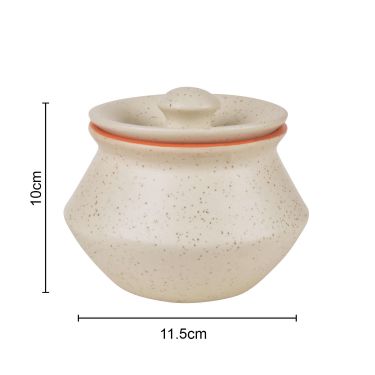 Ceramic Matt Finish Handi with Lid (Set of 2, 300 ml, White and Orange)