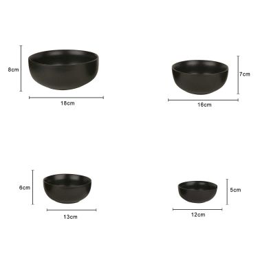 Studio Pottery Black Matt Dinner Serving Bowl Set (Set of 4 , Black)