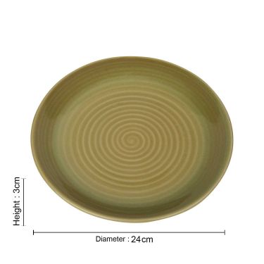  "Sage Green Collection" Studio Pottery Handcrafted Ceramic Dinner Plates (Set of 2, Sage Green, Diameter - 24 cm) 