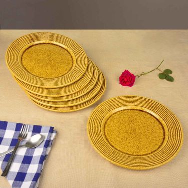  “California Spring Bloom” Studio Pottery Ceramic Dinner Serving Plates (Set of 6, Mustard Yellow, Diameter – 11 inches) 
