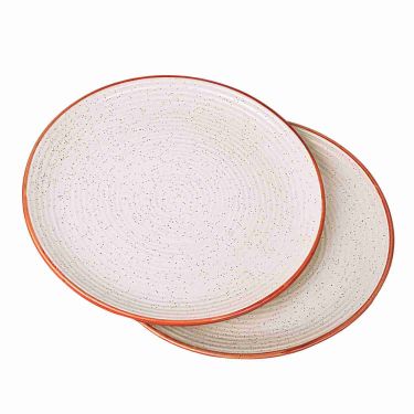  “Fiesta of Hope Collection” Studio Pottery Ribbed Ceramic Dinner Serving Plates (Set of 2, Off White , Diameter – 10 inches)