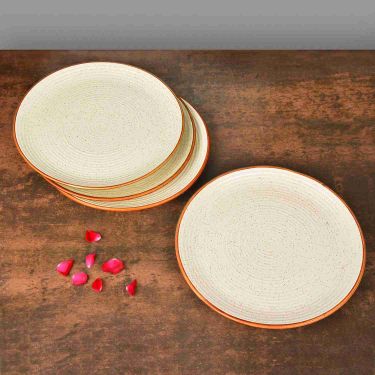  “Fiesta of Hope Collection” Studio Pottery Ribbed Ceramic Dinner Serving Plates (Set of 4, Off White , Diameter – 10 inches)