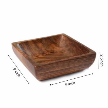  Handmade Single Piece Sheesham Wood Square Platter (9 inches)