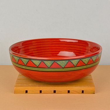 Hand Painted Ceramic Serving Bowl (Red and Green, Diameter   17 cm, 750 ml) | Salad Bowl | Vegetable & Pasta Serving Bowl | Snack Bowl