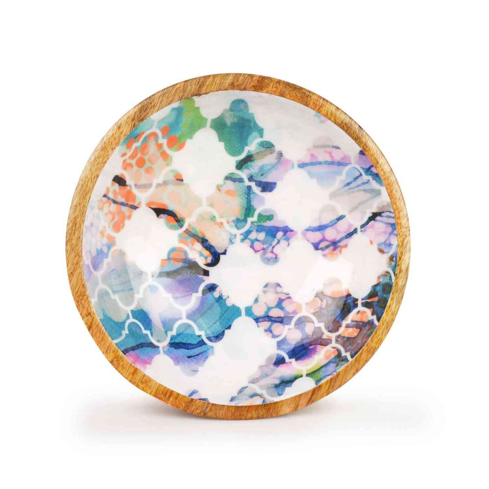 Decorative Wooden Enamel Serving Bowl 9inches